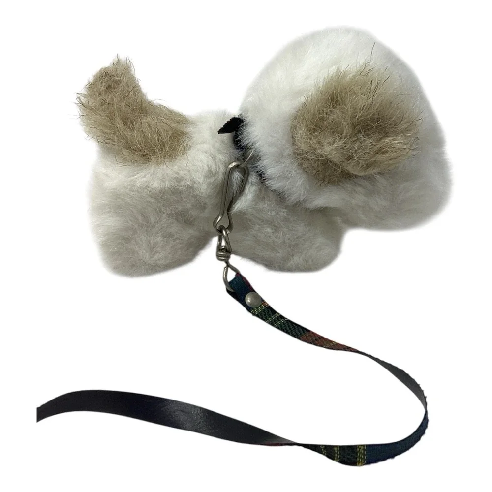Ajena France Fluffy White Puppy Dog Plush On Leash 7.5